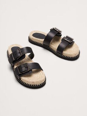 Castañer Ter Espadrille Ter Black Leather Slide Sandals Size 38, NIB